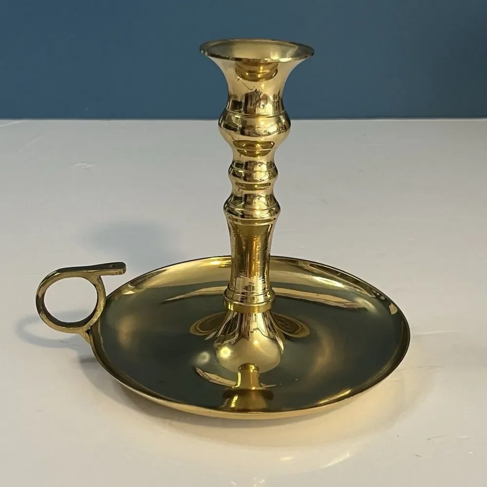 Vintage Brass Chamberstick Candle Holders Lot of 2 Different Sizes Ring Handle